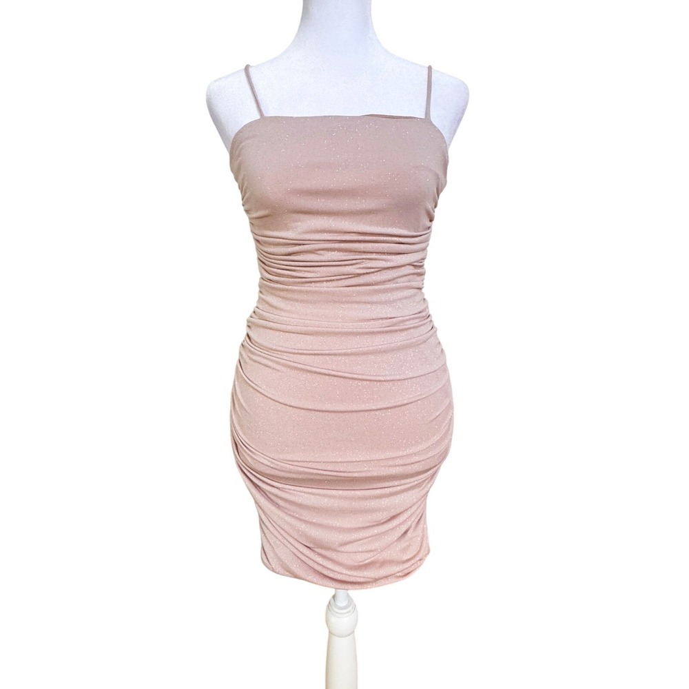 Womens Sleeveless Bodycon‎ Mini Dress Ruched Glitter Party Clubwear Sz S